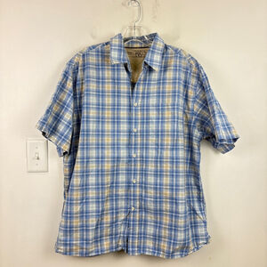 Denver Hayes Blue and Tan Casual Button Down Shirt